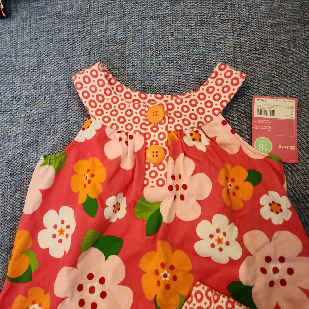 ✨️HPx2✨️- NWT Carter's 2piece Pink & White Flower  Dress, Sz 18m